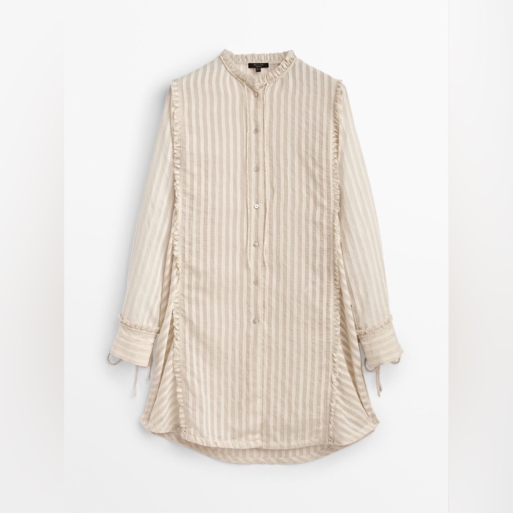 NWT Massimo Dutti - Beige Striped Shirt with Ruffle Detail - Small